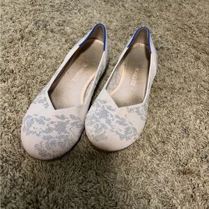 Rothy's Blue and Cream Floral Flats